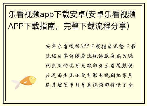 乐看视频app下载安卓(安卓乐看视频APP下载指南，完整下载流程分享)